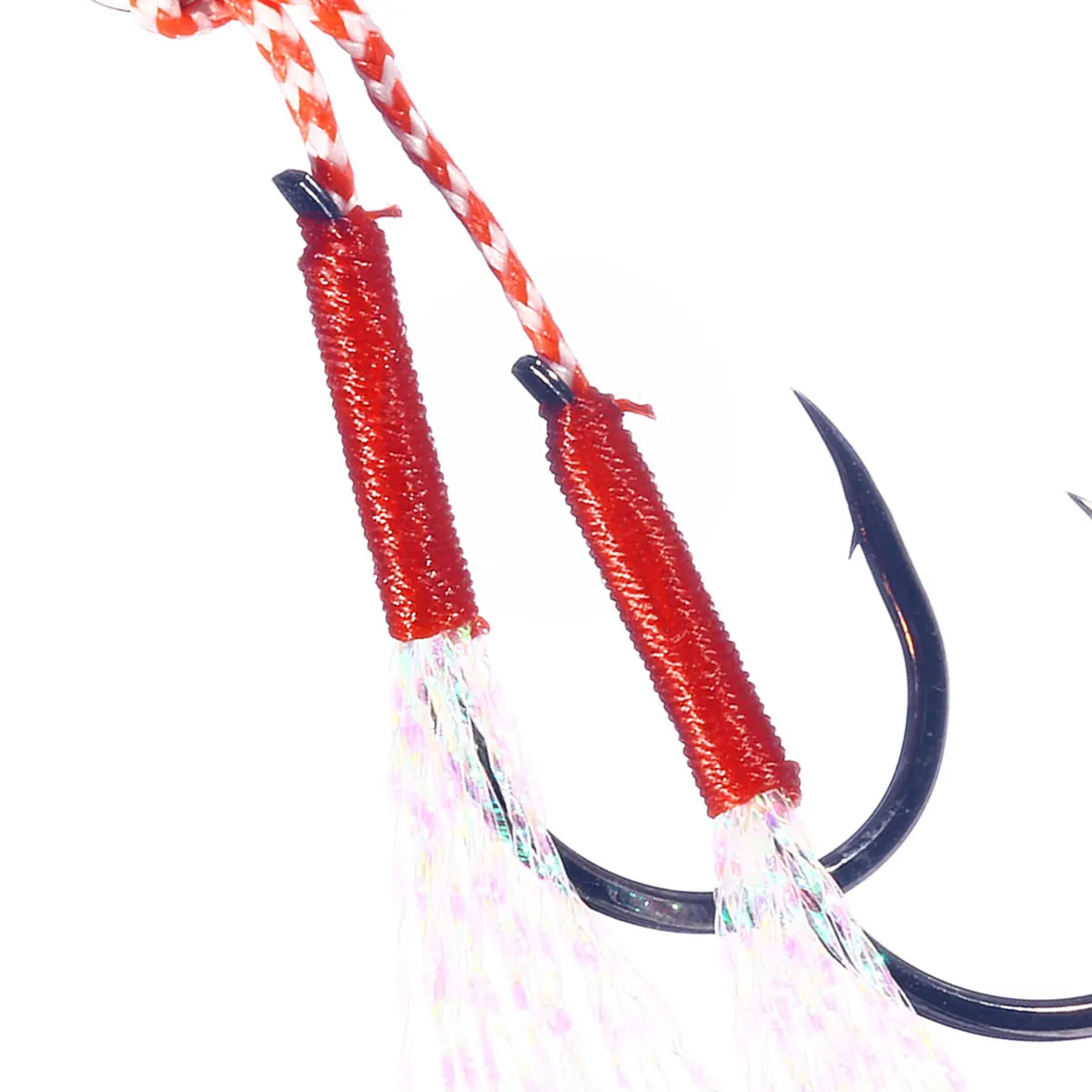 5 pares de plantillas de Pesca fundidas, anzuelo de asistencia con púas, doble par de anzuelos, hilo de pluma, Pesca, señuelo de Pesca de acero rico en carbono, Jigging lento - imagen 5