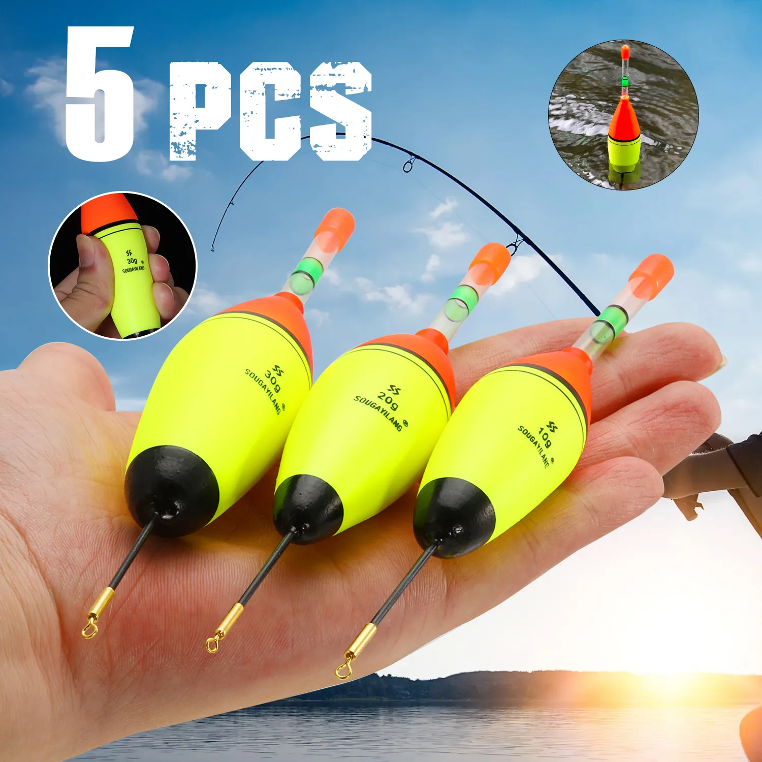 Sougayilang cebo herramientas de pesca 10g 20g 30g flotador de pesca EVA 5 unids/lote flotador multifuncional cebo flotador espuma flotadores de plástico señuelo - imagen 2