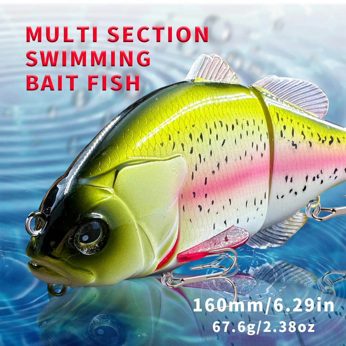 Experimente la emoción de la pesca de cebo de la sección multisección con nuestro vibrante pez de cebo realista diseñado para una captura exitosa