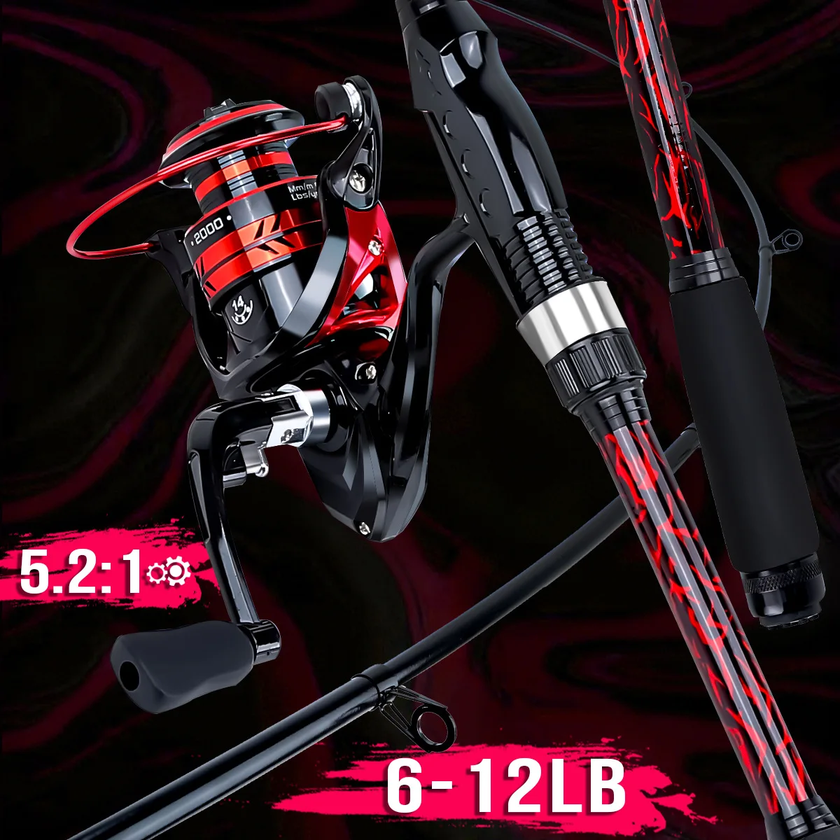 Kit de pesca: caña fibra carbono 1,8m carrete y mochila camuflaje - imagen 2
