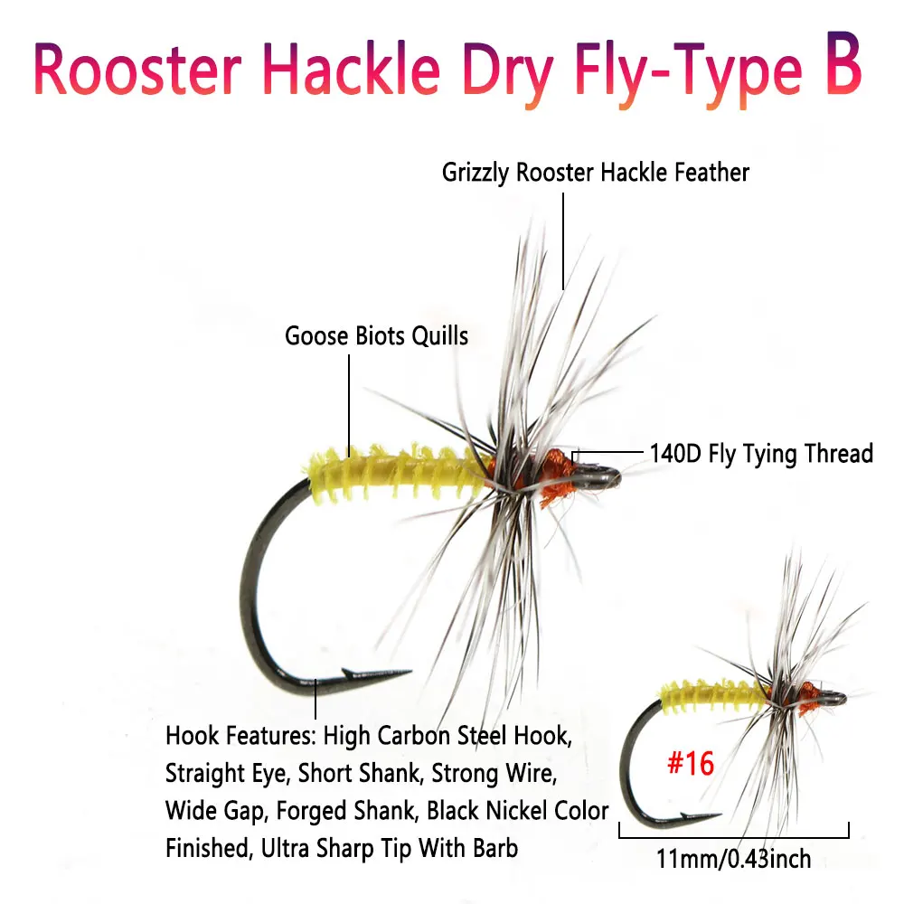 Bimoo 8PCS # 16 gallo Hackle mosca seca con púas mayfly Artificial emergente insecto cebo para trucha lubina Grayling Panfish Señuelos de pesca - imagen 3