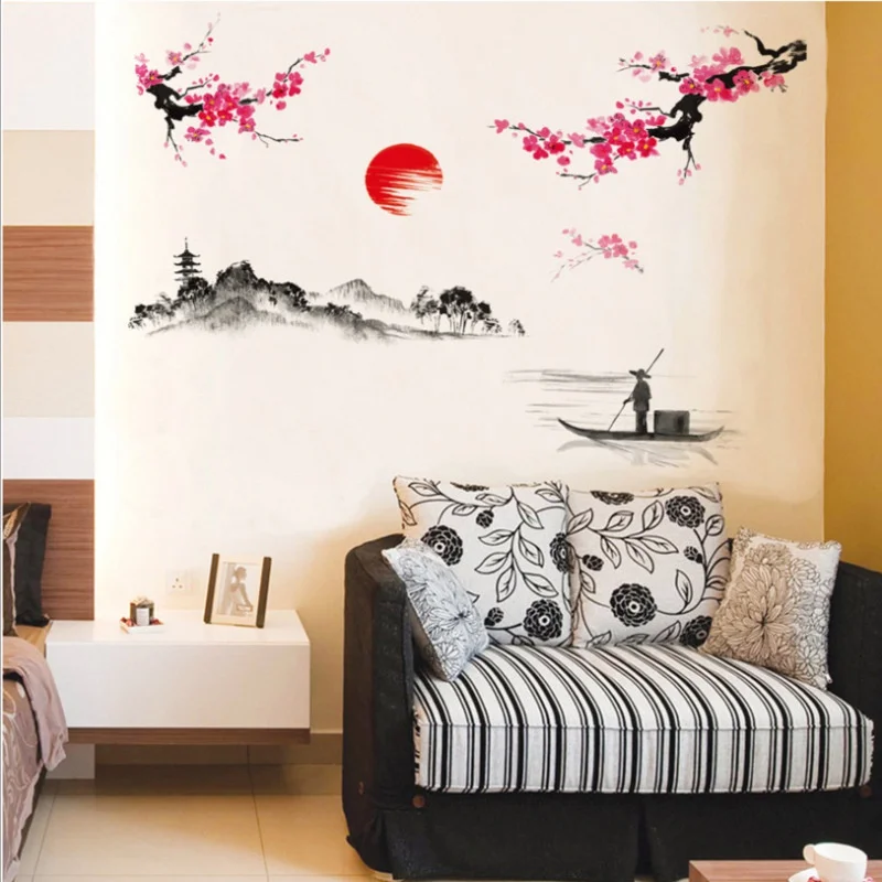 Estilo chino Sakura japonés Rosa flor de cerezo árbol decoración Mural calcomanías pegatina de pared póster papel tapiz Decoración. - imagen 4
