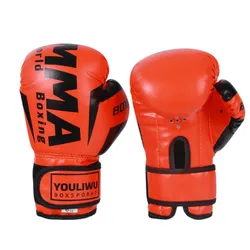 Guantes de boxeo de cuero PU, guantes protectores transpirables para Kickboxing, acolchado de esponja, guantes de entrenamiento de perforación gruesos, manoplas para patadas