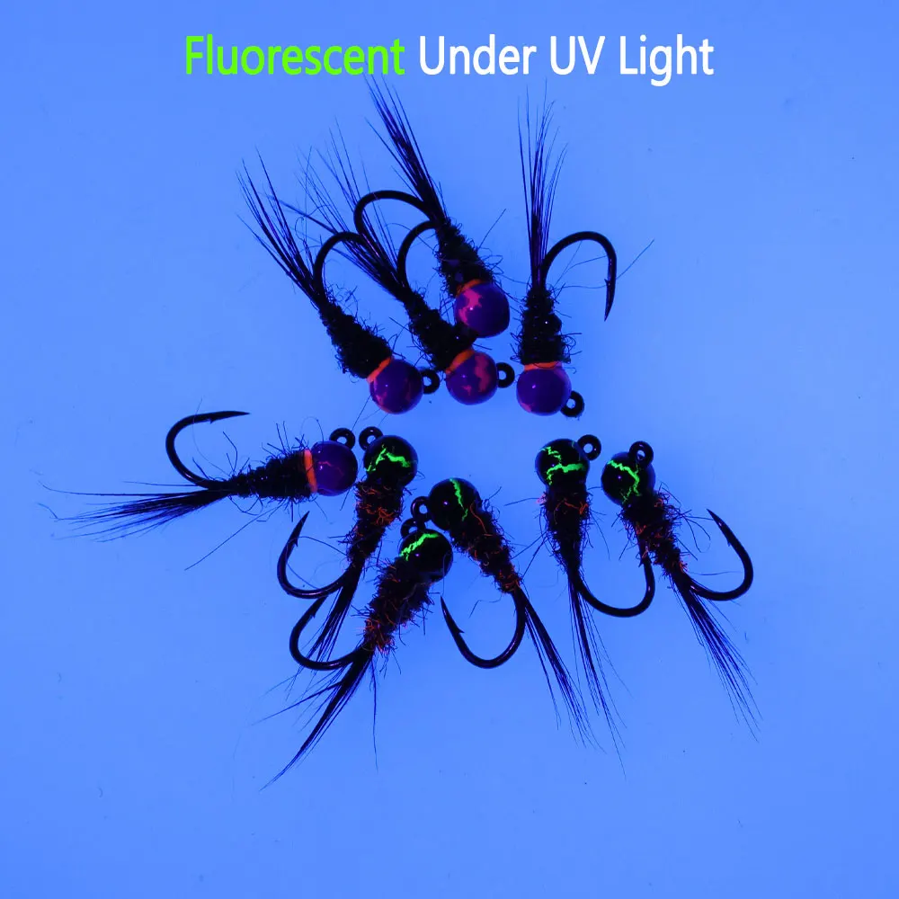 Bimoo 6PCS # 16 plantilla moteada con cabeza de cuentas, plantilla de púas, Ninfa de hundimiento rápido, Euro, Perdigon húmedo, Ninfa Panfish, trucha, Señuelos de Pesca con mosca, cebo - imagen 5