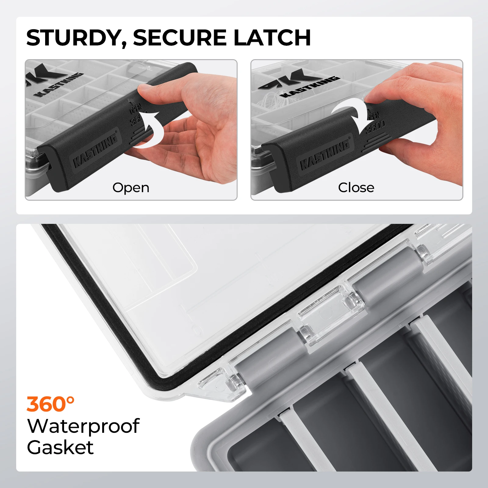 KastKing HyperSeal Caja de señuelos de aparejos impermeable 3600 y 3700 bandejas de aparejos organizador de cajas de aparejos de pesca con divisores extraíbles - imagen 3