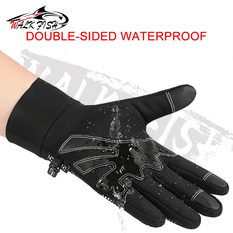 WALK FISH-guantes de pesca de invierno, manoplas gruesas para deportes al aire libre, pantalla táctil, ciclismo, impermeables, Unisex, 1 par - imagen 2