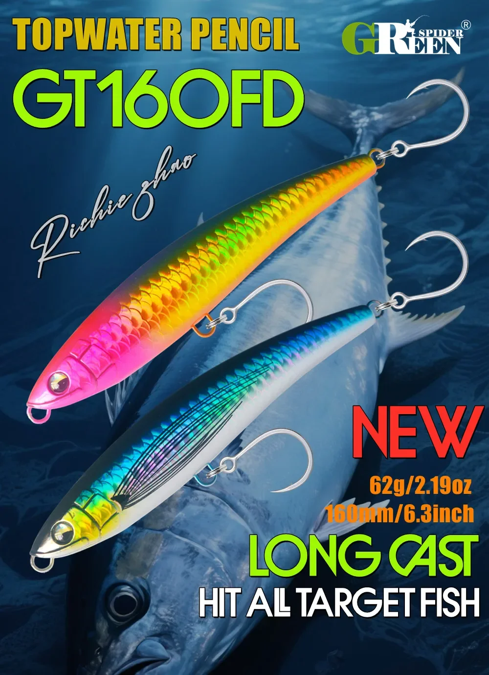 Señuelo GREENSPIDER 160mm Topwater flotante tipo lápiz