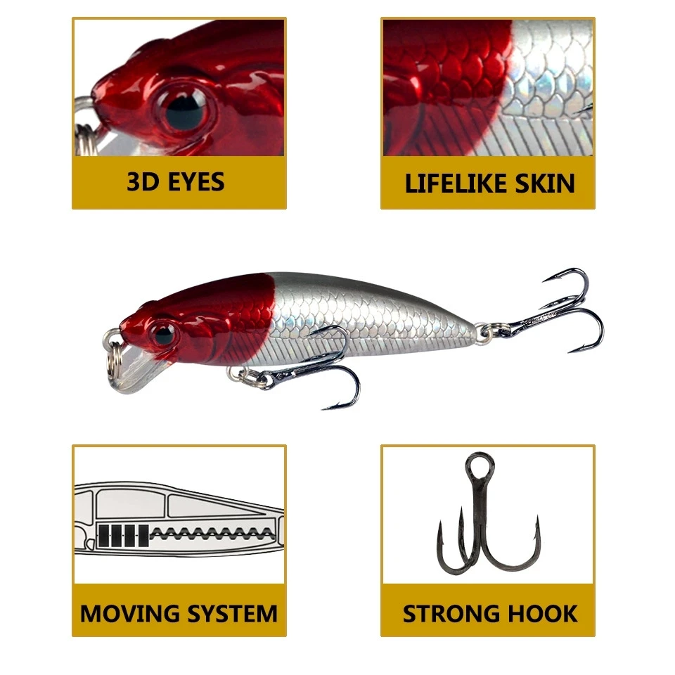 Señuelos de Pesca, 1 Uds., señuelo para trucha, 6cm, 5,5g, cebo para pececillos, Pesca con mosca, Pesca de carpa, señuelo de Pesca, Crankbait para Pesca - imagen 3