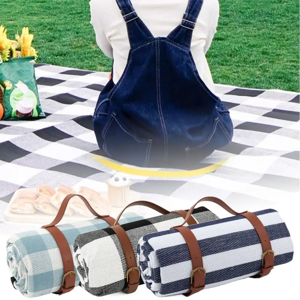 Manta portátil para acampar al aire libre, 2m x 2m, correa de cuero gruesa, estera plegable para Picnic de viaje, impermeable, a prueba de arena y humedad - imagen 2