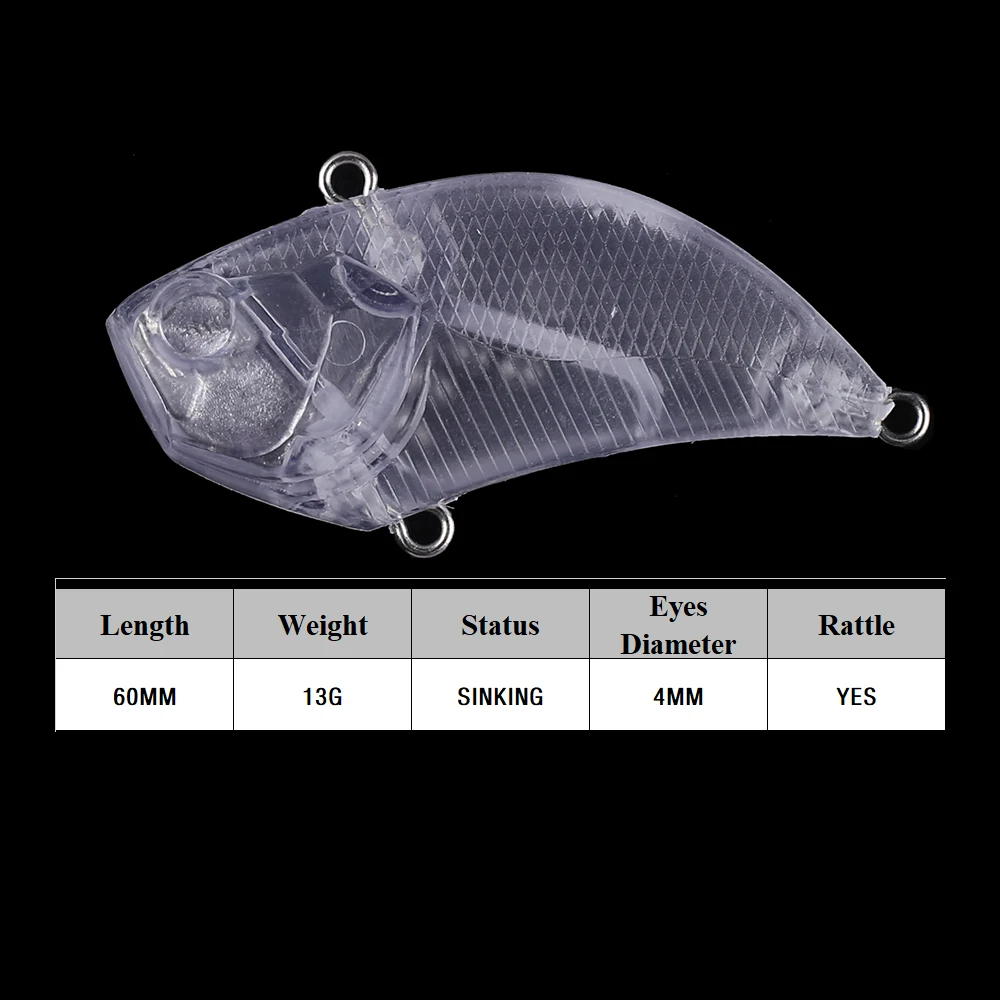Chan'sHuang 20 piezas Señuelos de pesca en blanco sin pintar 6cm 13g sonajero VIB hundimiento vibración DIY hecho a mano cebo de pesca Artificial - imagen 2