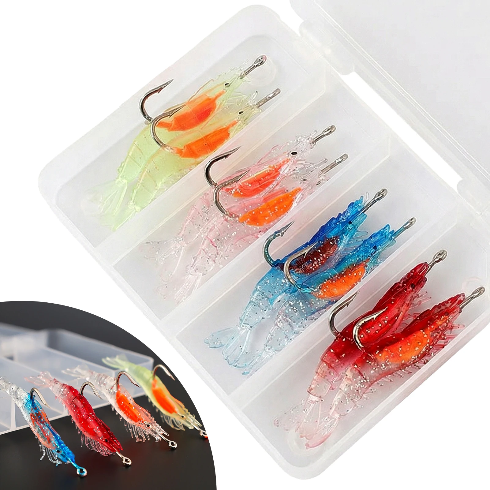 Señuelos de pesca de colores mezclados, 8 Uds., 6cm, 3g, anzuelo de pescado de camarón de madera artificial simulado para carpa, lubina, Tilapia, accesorios de pesca