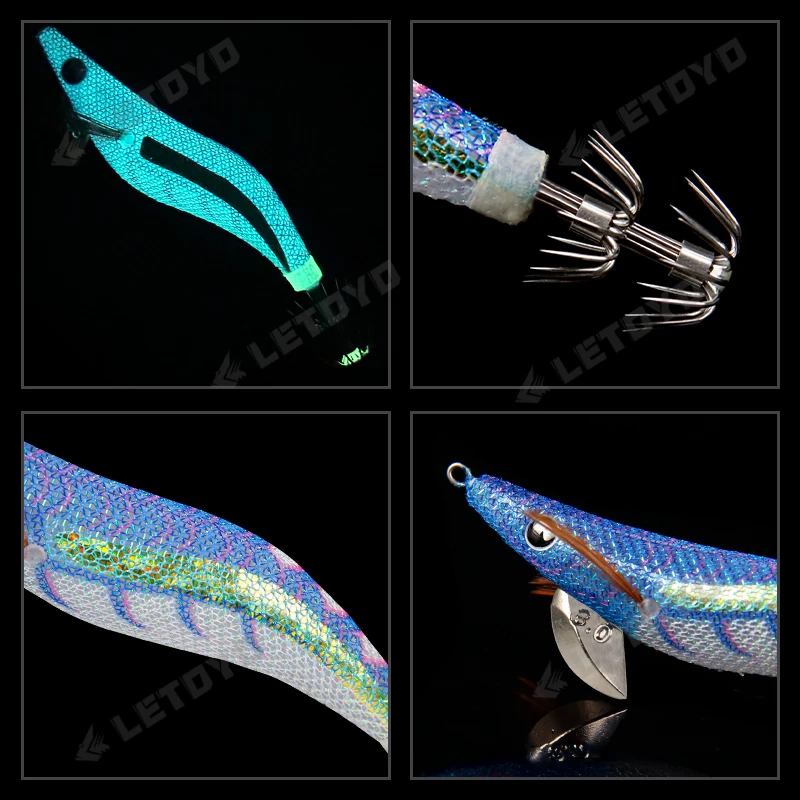 LETOYO luminoso 3 colores cebo de calamar plantilla de calamar eging cebo Artificial Webfoot pulpo egi señuelo sepia Señuelos de pesca anzuelo de calamar - imagen 5
