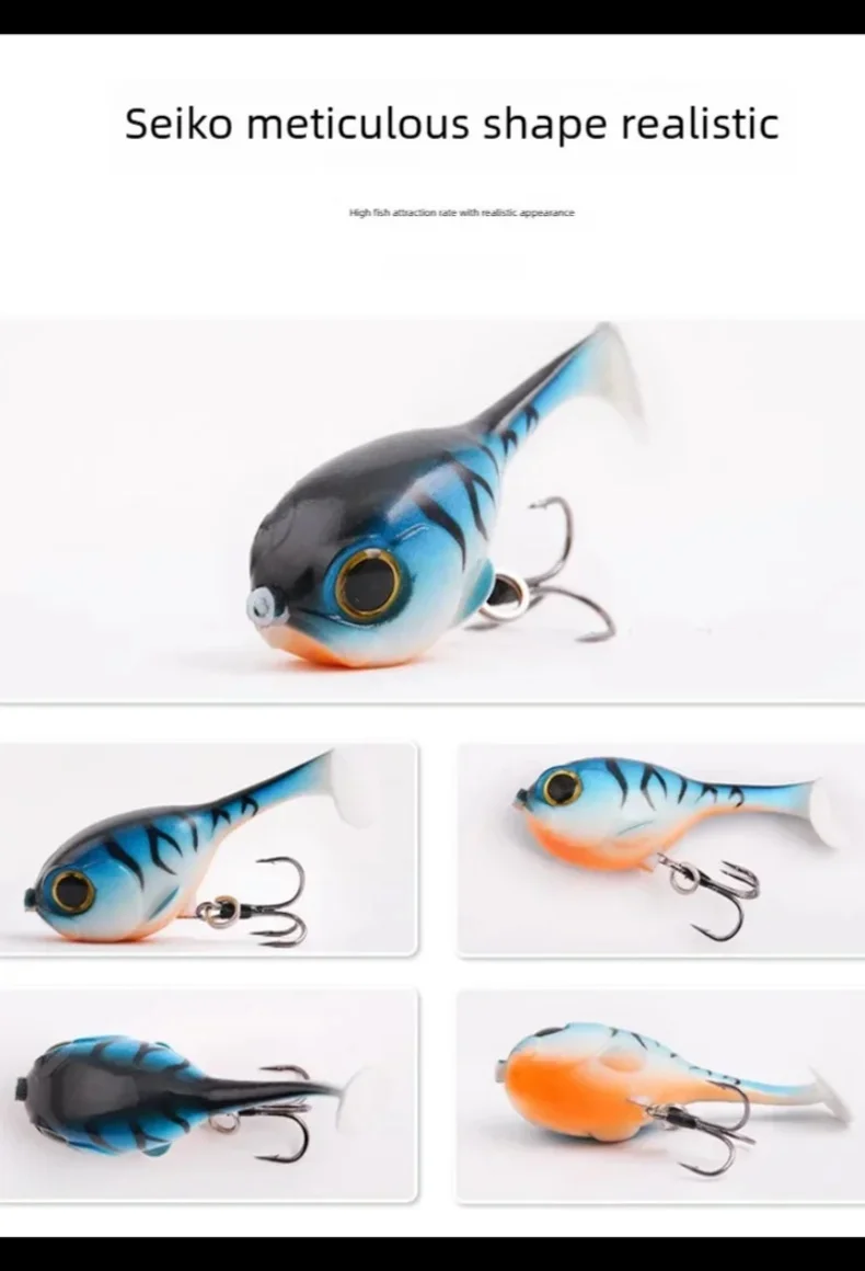 Wondersee 60mm 9,7g 3D cebos blandos tipo delfín con anzuelos triples cola en T ojos de pez 3D señuelo de pesca cebo elástico vivo al por mayor - imagen 4