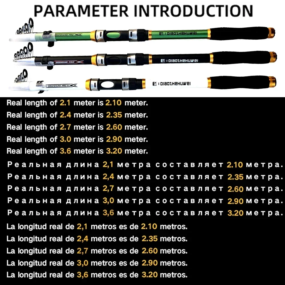 GHOTDA 2,1 M -3,6 M alimentador de caña de pescar de carpa dura FRP caña de pescar telescópica de fibra de carbono caña de pescar - imagen 3