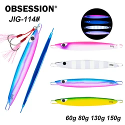 OBSESSION J114 señuelo de pesca de Jigging lento de Metal plantillas de hundimiento cebo de Metal 60g 80g 130g 150g señuelo de plantilla de pesca de agua salada de fundición brillante