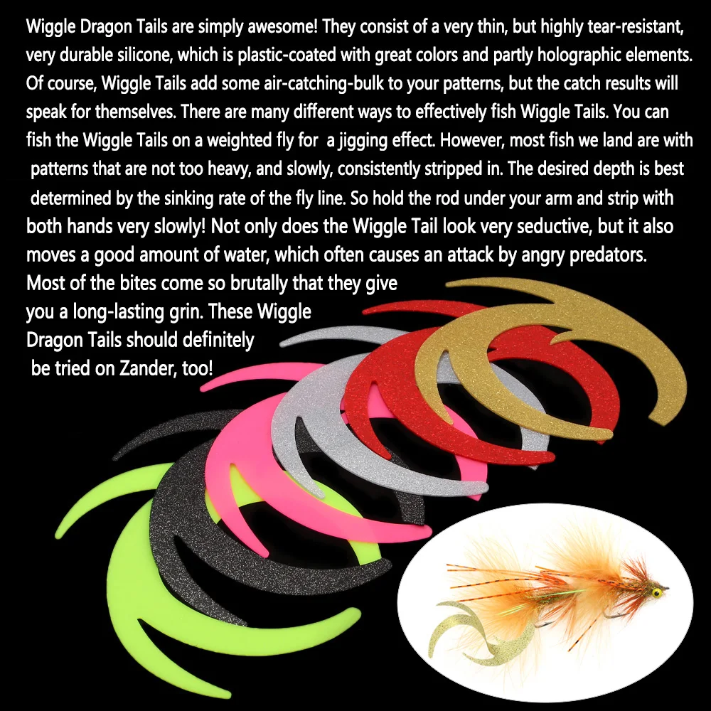 Bimoo-estimulador de pesca con mosca, 12 Uds., silicona Wiggle, colas de dragón, Material de atado de moscas, Lucio, lubina, Streamer de agua salada, Señuelos de Pesca - imagen 5