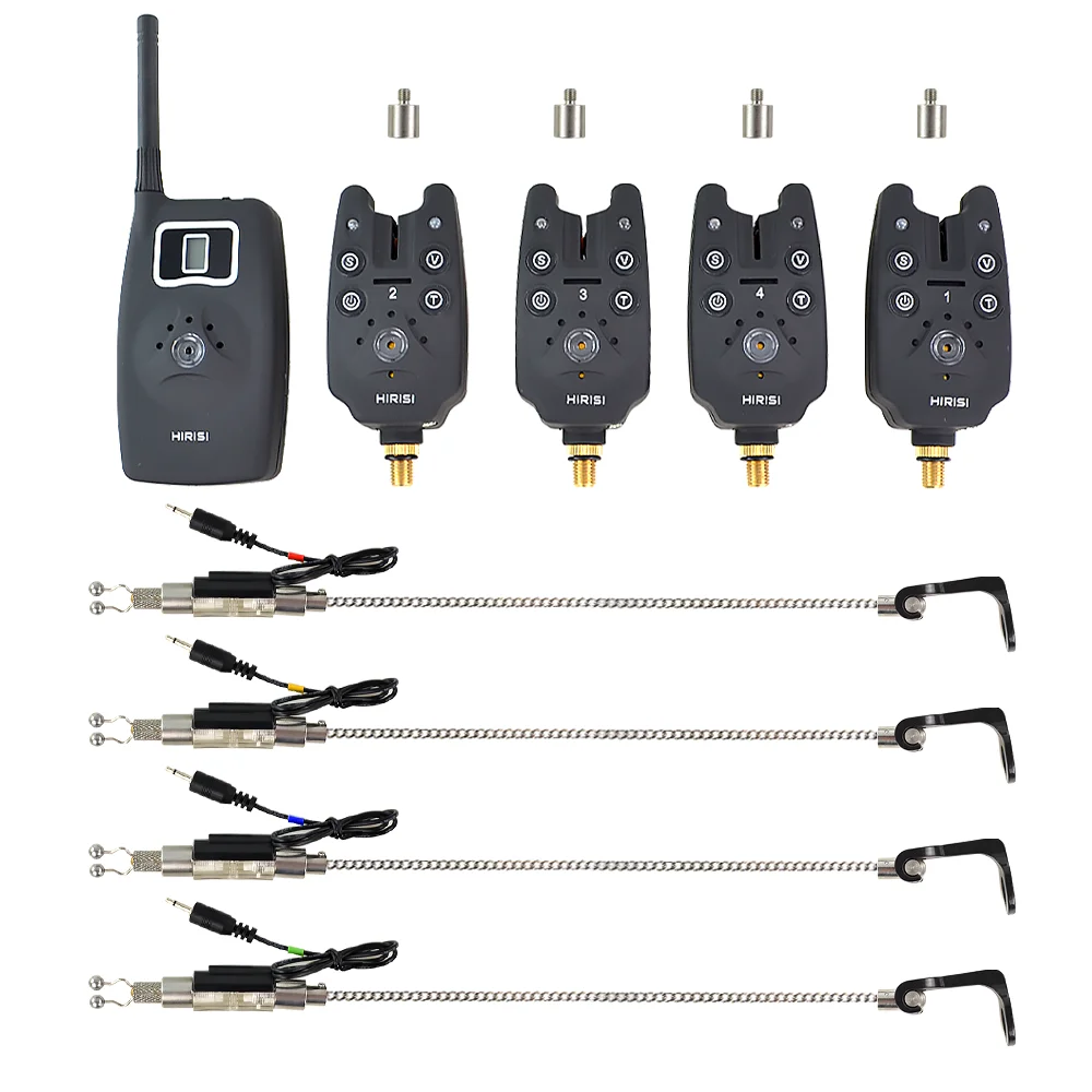 Alarma de picadura de pesca inalámbrica, 1 + 4 juegos con 4 Uds. Swinger iluminado en funda EVA para pesca de carpa B1203S - imagen 4