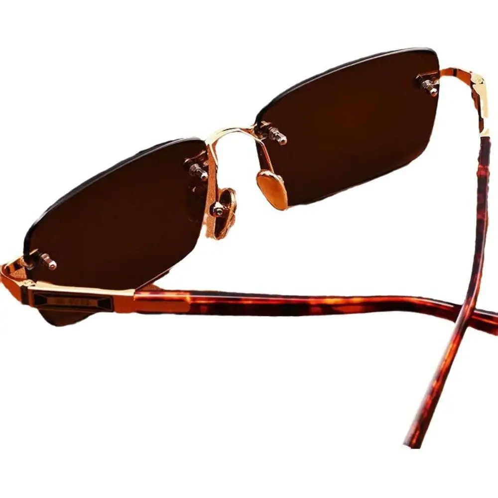 Gafas de sol sin marco para hombre, gafas de sol con estampado de leopardo y piedra de cristal verde para exteriores, protección UV, gafas negras para ciclismo - imagen 2