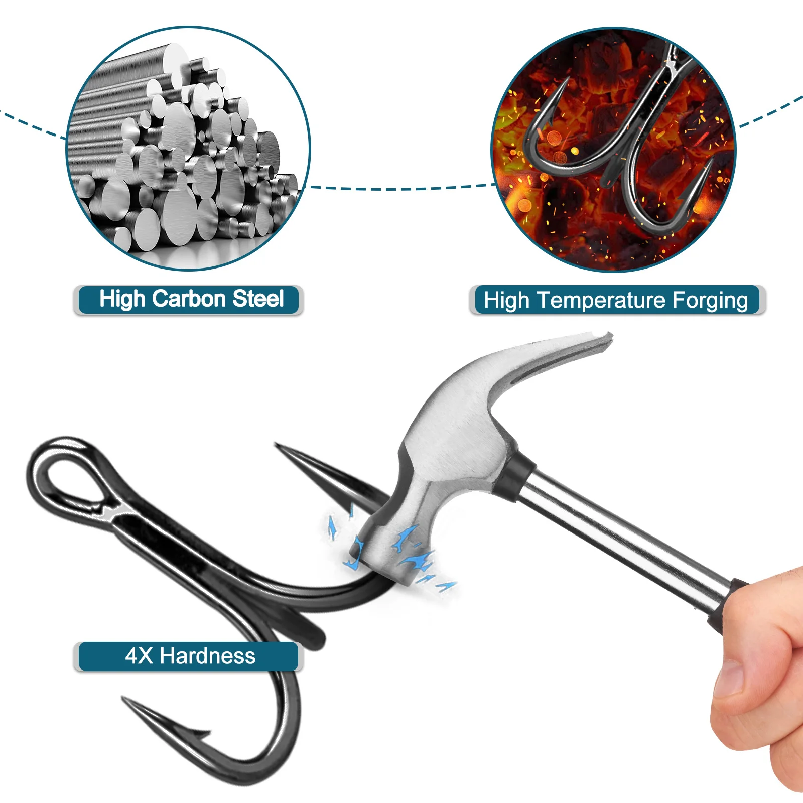 9KM 4X anzuelos triples de pesca 10 ~ 30 Uds. Anzuelos de pesca de repuesto afilados de acero rico en carbono, señuelos duros, trucha, pez azul, salmón - imagen 4