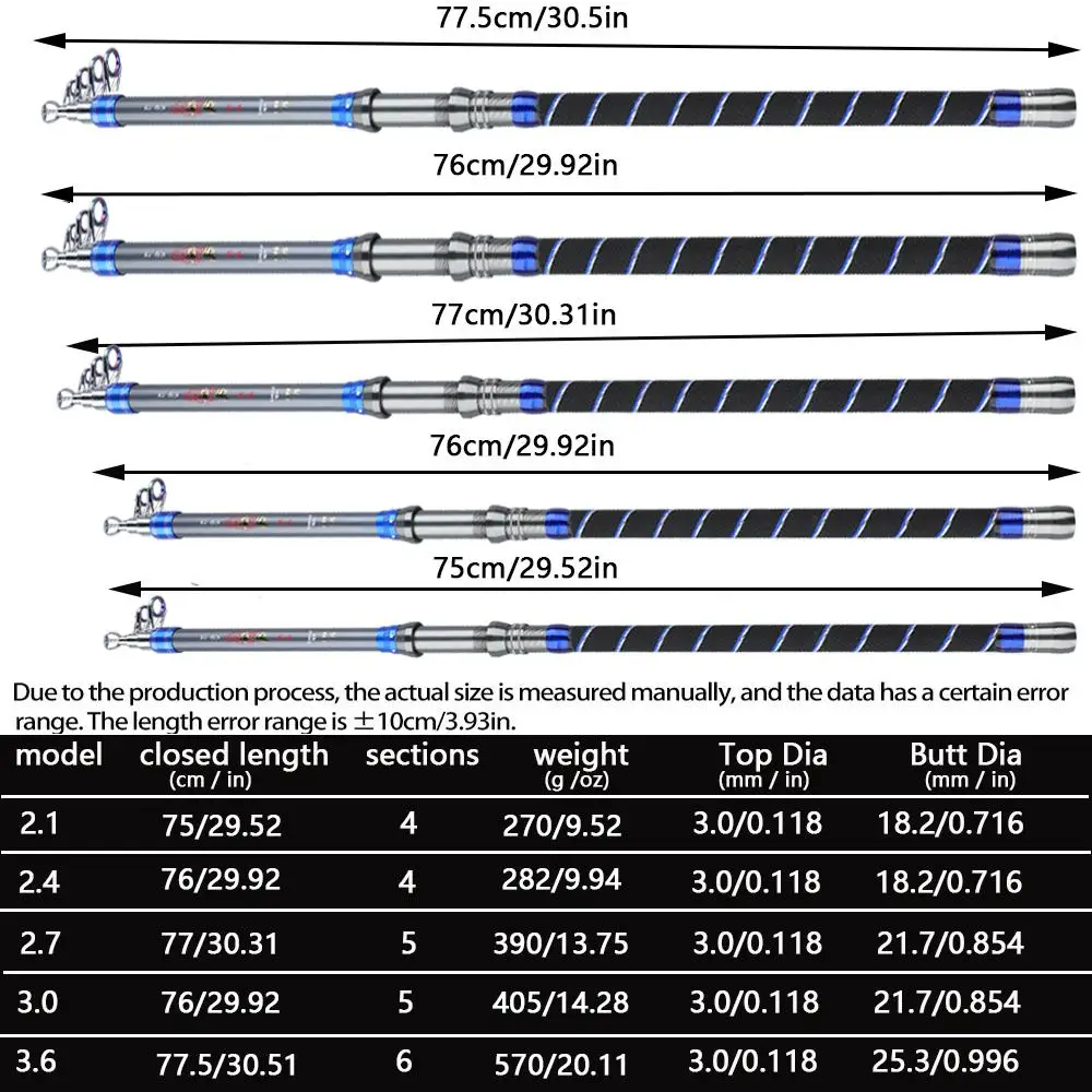 Caña de pescar giratoria de fibra de carbono telescópica de 2,1 m-3,6 m, caña de pescar de mar grande, caña de lanzamiento súper dura de larga distancia con enchufe de tierra - imagen 5