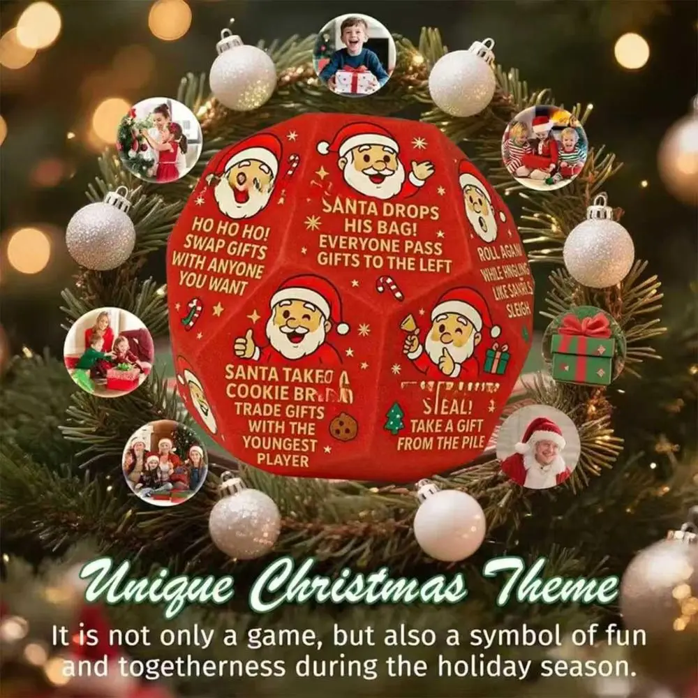 Dados de intercambio de regalo de intercambio de Papá Noel rojo, 12 lados diferentes, accesorios navideños, dados poligonales de Papá Noel, dados poligonales de Papá Noel - imagen 2