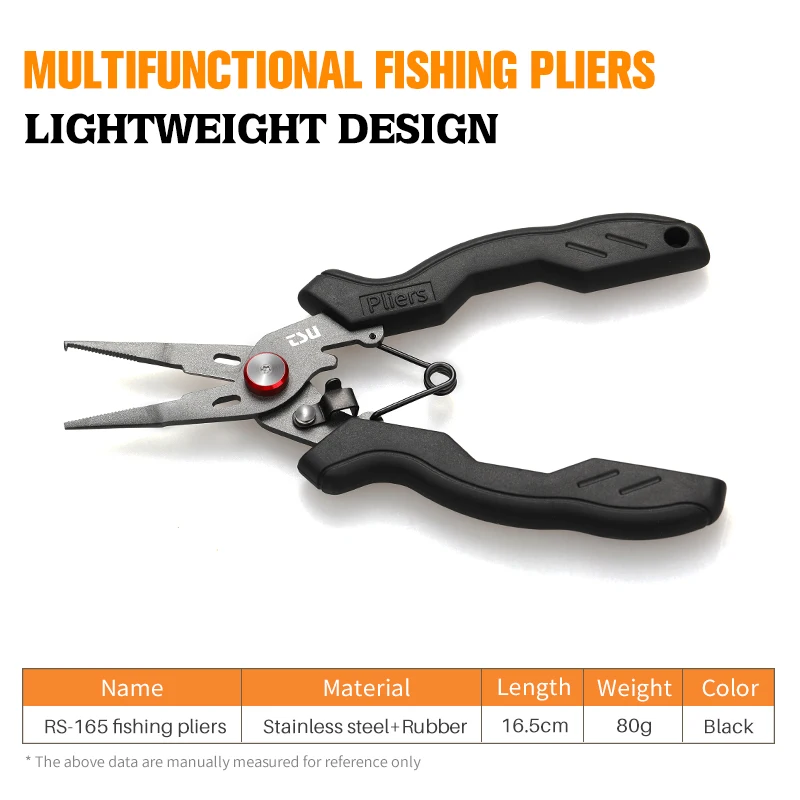 TSURINOYA-Alicates de pesca de anillo dividido, cortadores de trenza, tijeras de línea de pesca, RS-165, mango de goma de acero inoxidable de 80g - imagen 3