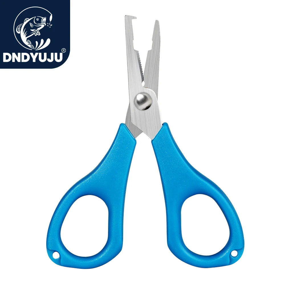 Alicates de pesca multifuncionales azul con detalle del cortador lateral