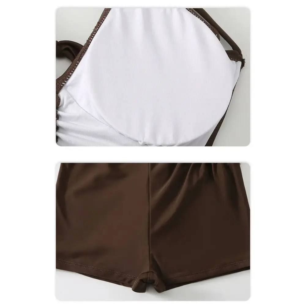 Traje de baño de color café estilo halter Diseño con cordones Mini estilo Bikini triangular Cuello halter Conjunto de bikini adelgazante Ropa de vacaciones - imagen 4