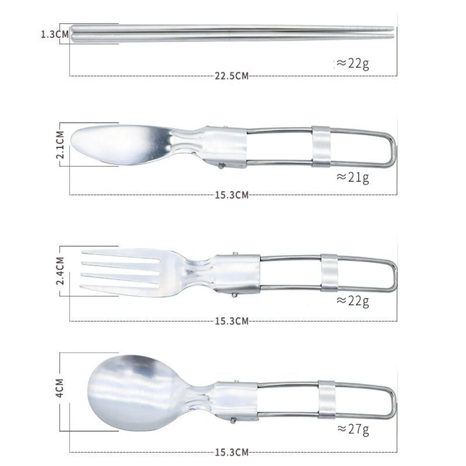 Juego de cubiertos para acampar, Kit de utensilios plegables de acero inoxidable para exteriores de 3 piezas para Picnic, vajilla reutilizable para acampar, tenedor deportivo, cuchara - imagen 5