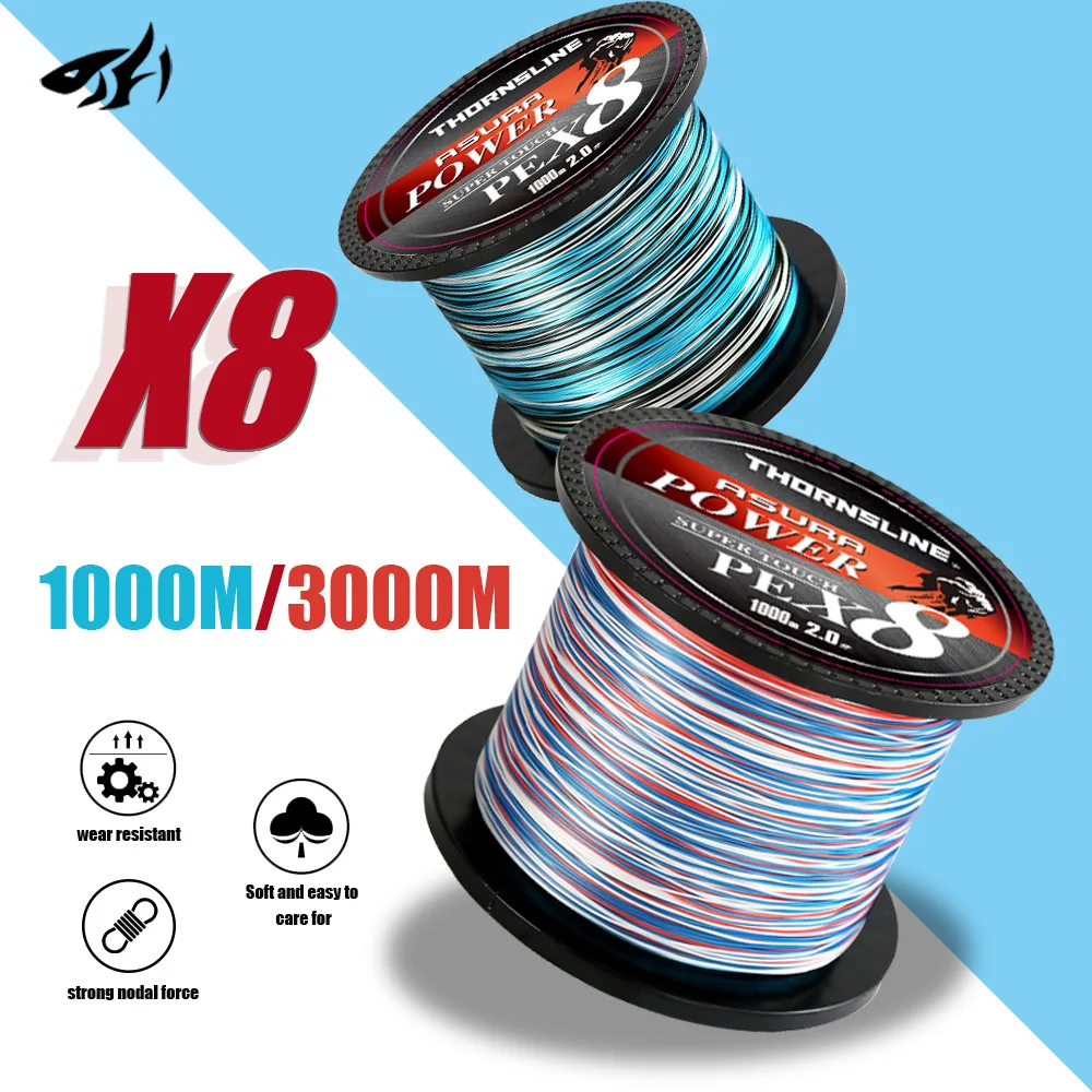pesca pesca accesorios accesorios de pesca hilo trenzado pesca hilo de pesca Línea de pesca trenzada ThornsLine X8, accesorio de pesca de 1000M/3000M, arrastre de 16 ~ 85LB, multifilamento japonés PE para Lucio, Carpa