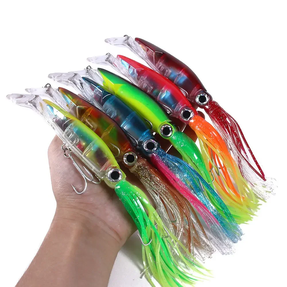 Señuelo de pesca duro 14cm para atún con diseño de calamar y ojos 3D