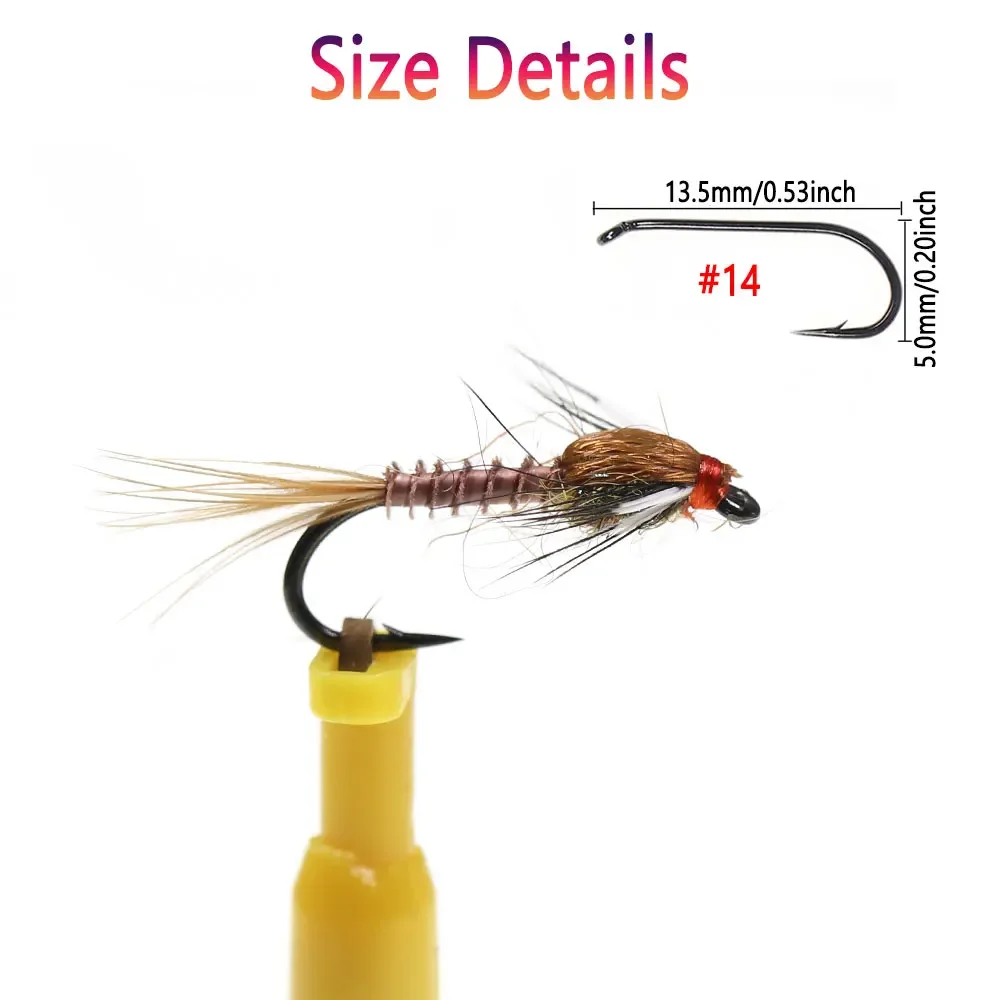 Bimoo 6PCS # 14 marrón Biot ninfa Grizzly Hackle Emergers cebo de insecto de púas artificiales para trucha Grayling perca Señuelos de pesca - imagen 4