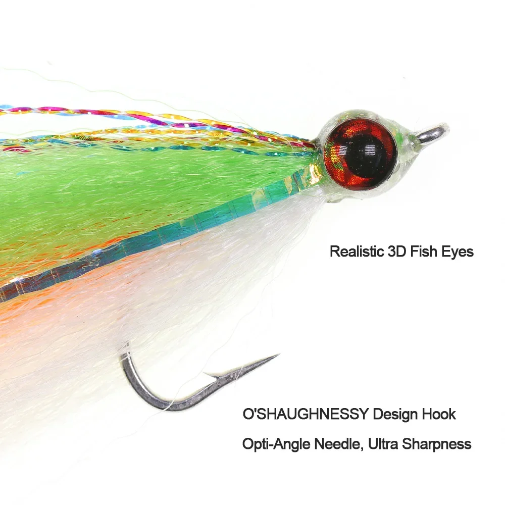 ICERIO 2 uds pesca con mosca Streamer moscas con ojos de pez 3D y fibra sintética agua salada Minnow mosca para lubina cebo de pesca - imagen 3