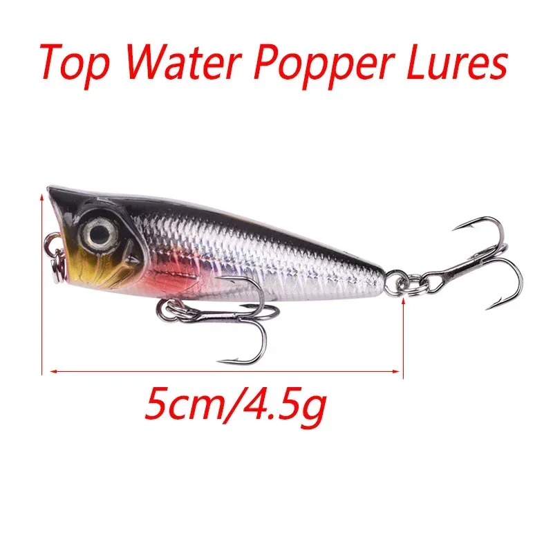 Señuelo de pesca Popper Topwater, 5cm, 4,5g, Wobblers de curricán, cebo Artificial duro de plástico con 10, 1 ud. #   Ganchos para Bass Pike Catfish - imagen 3