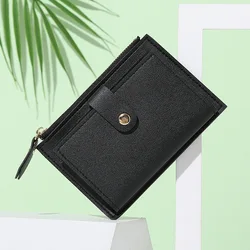 Tarjetero PU elegante con clip y bolsillo de cremallera