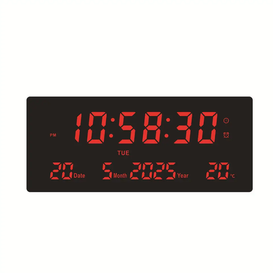 Reloj de pared digital tipo-C con temperatura, fecha y alarmas