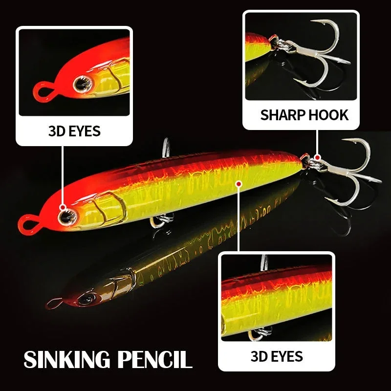 Señuelos de Pesca de lápiz de hundimiento rápido, cebo Artificial láser, Wobbler para atún de mar, trucha, Swimbait pesado, accesorios de pesca, 105mm, 40g - imagen 5
