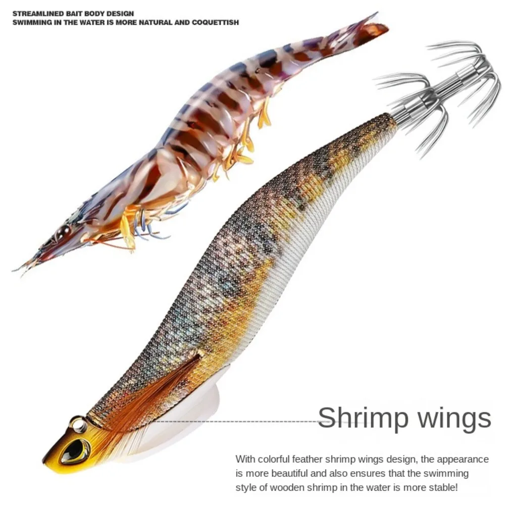 Señuelos de camarones de madera ABS duraderos, 13cm/30g, 5 colores, anzuelo de calamar, plantillas, pesca con señuelo de pulpo - imagen 5