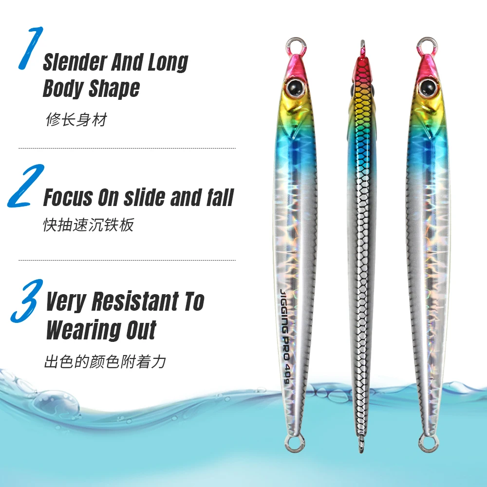 JIGGING PRO 40g 60g palo deslizante plantilla de Metal señuelo de Jigging Shore cebo de pesca de agua salada atún Kingfish caballa - imagen 3
