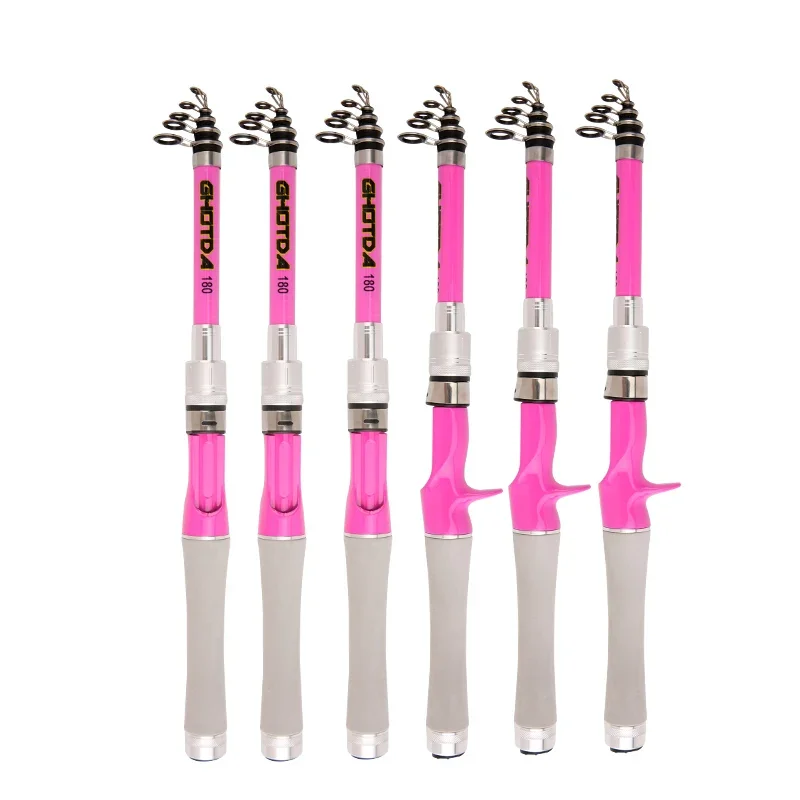 Cañas de pescar telescópicas de viaje corto de alta sensibilidad, fibra de carbono rosa, caña de fundición giratoria, señuelo, 1,5/1,8/2,1/2,4 M - imagen 2
