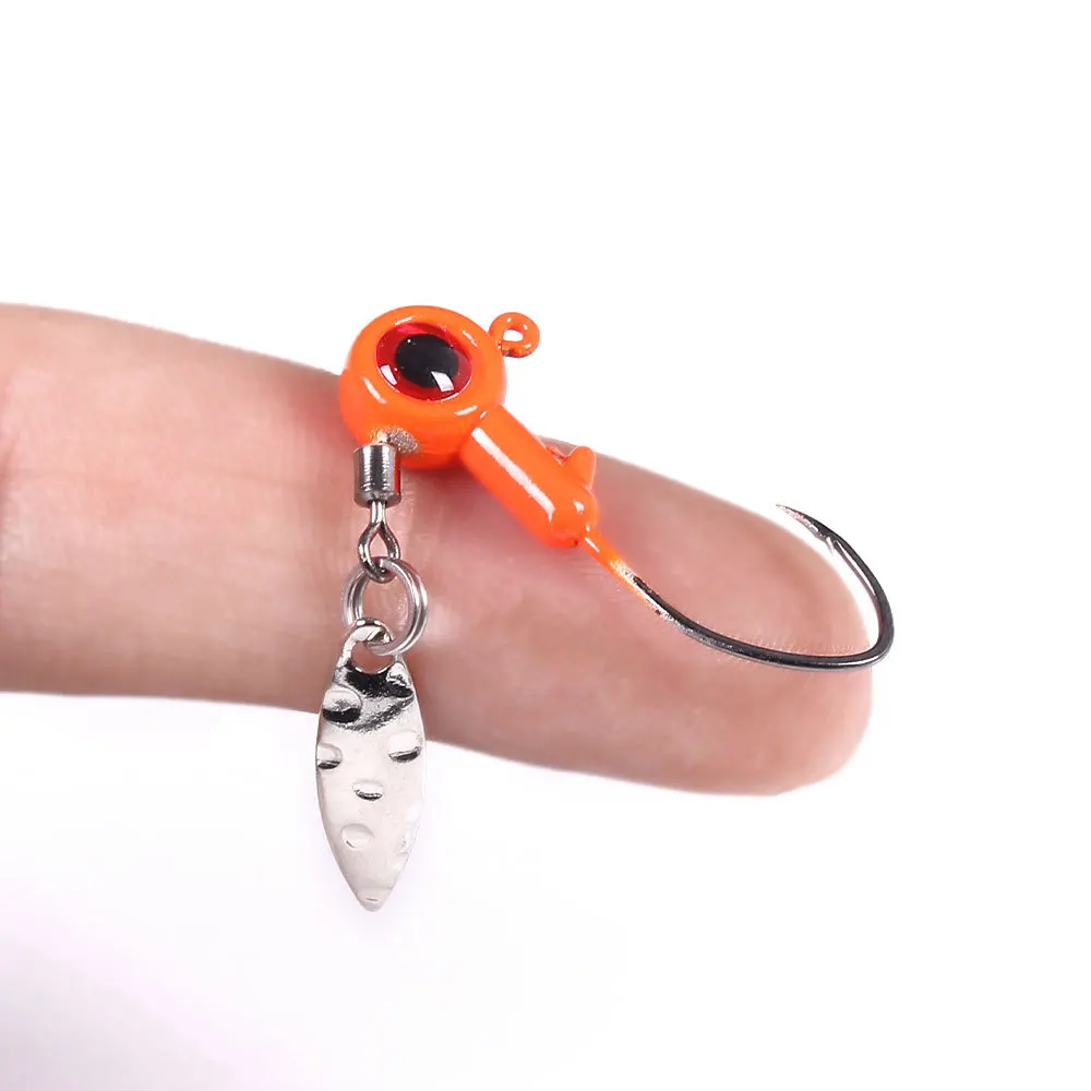 Señuelo de lentejuelas giratorias, anzuelo de cabeza de plomo, 1,75g, 3,5g, anzuelo de ojo 3D con plantilla de púa, pesca en el mar, Roca, gusano suave, 5 unids/lote por paquete - imagen 4