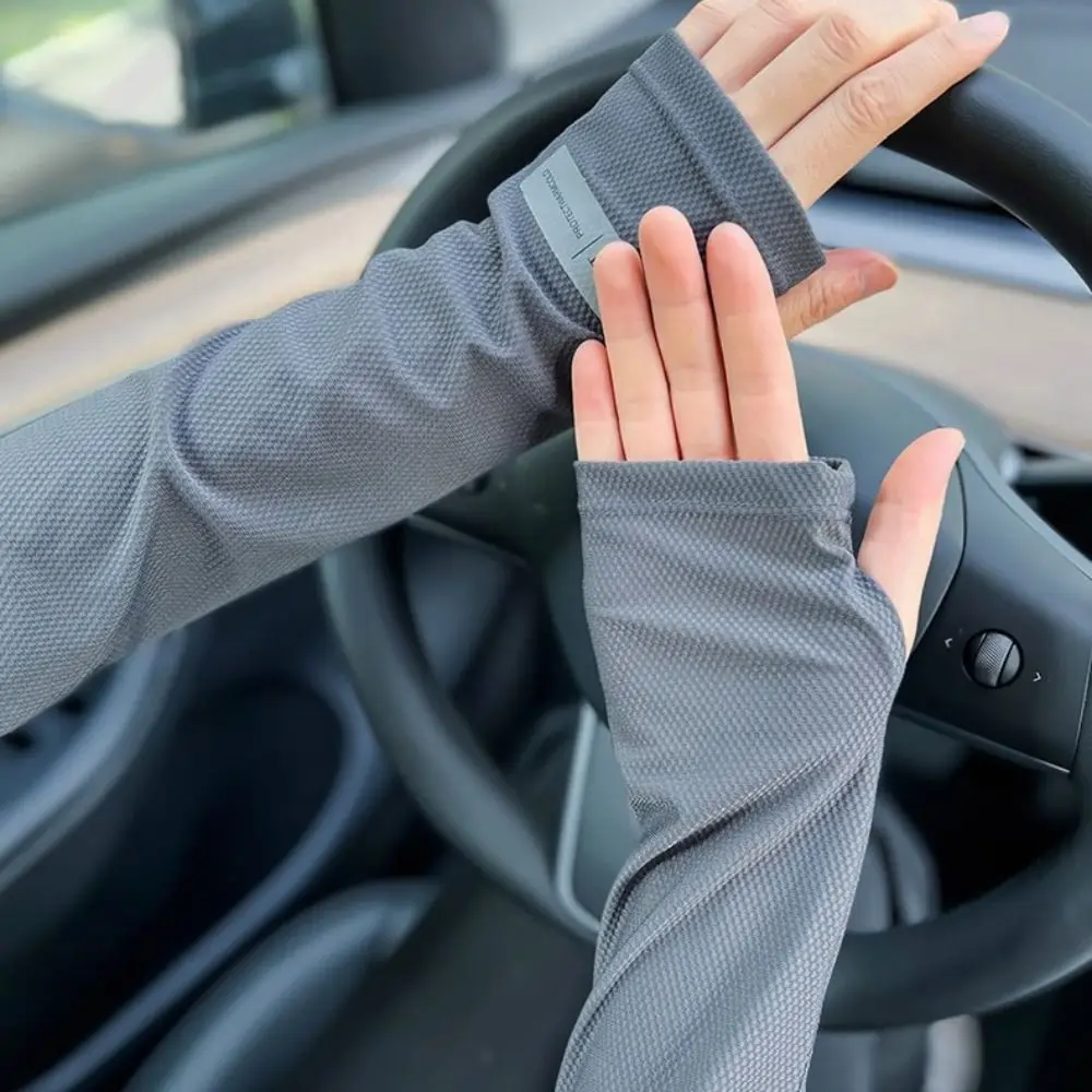 Nuevo Mangas de brazo de seda de hielo, protección UV transpirable, guante de brazo largo, Protector de mano antideslizante suelto, Cove para conducir