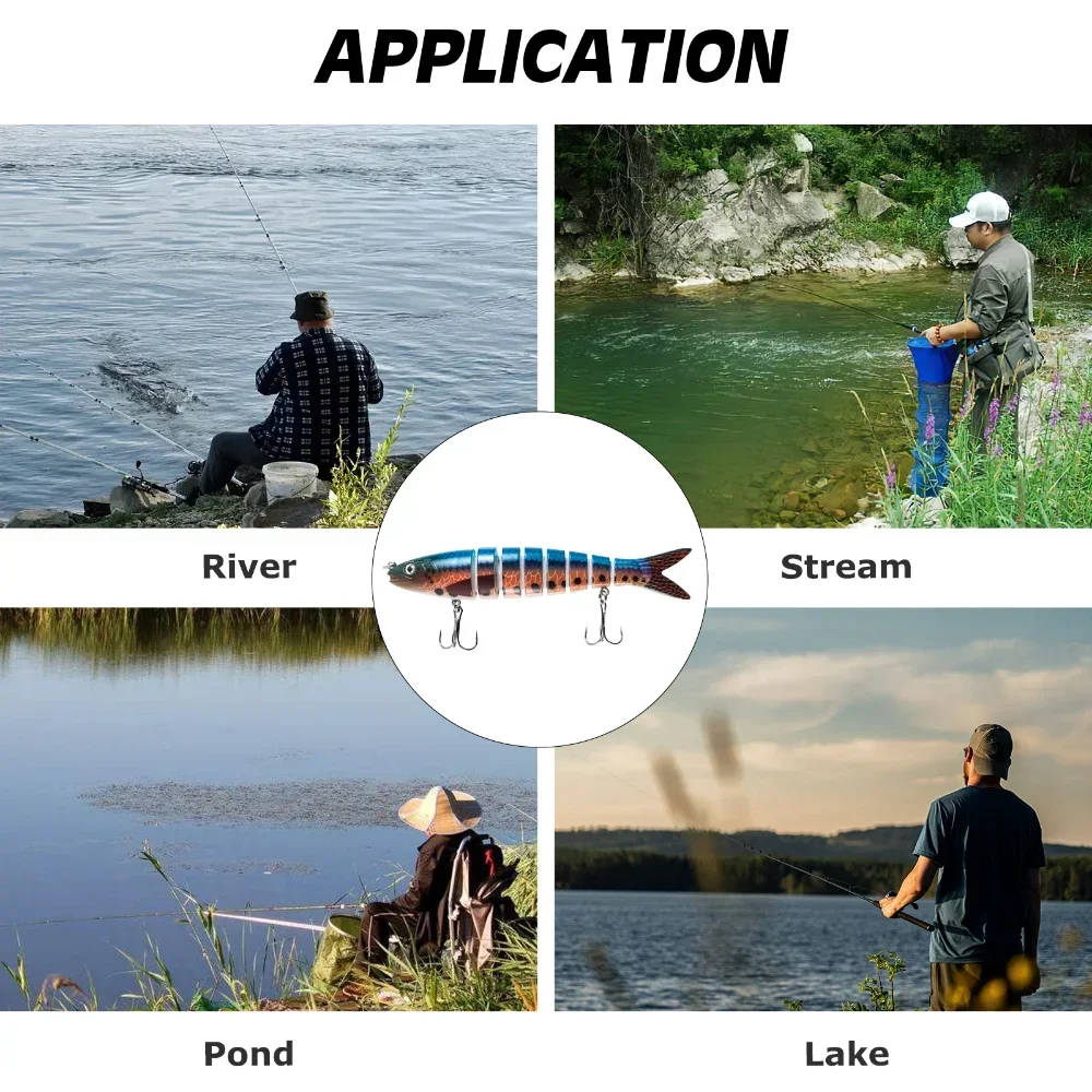 Goture-señuelos de pesca articulados, de hundimiento lento, multisegmentos, agua dulce, agua salada, Topwater, Kit de señuelos de lubina con caja de aparejos - imagen 5