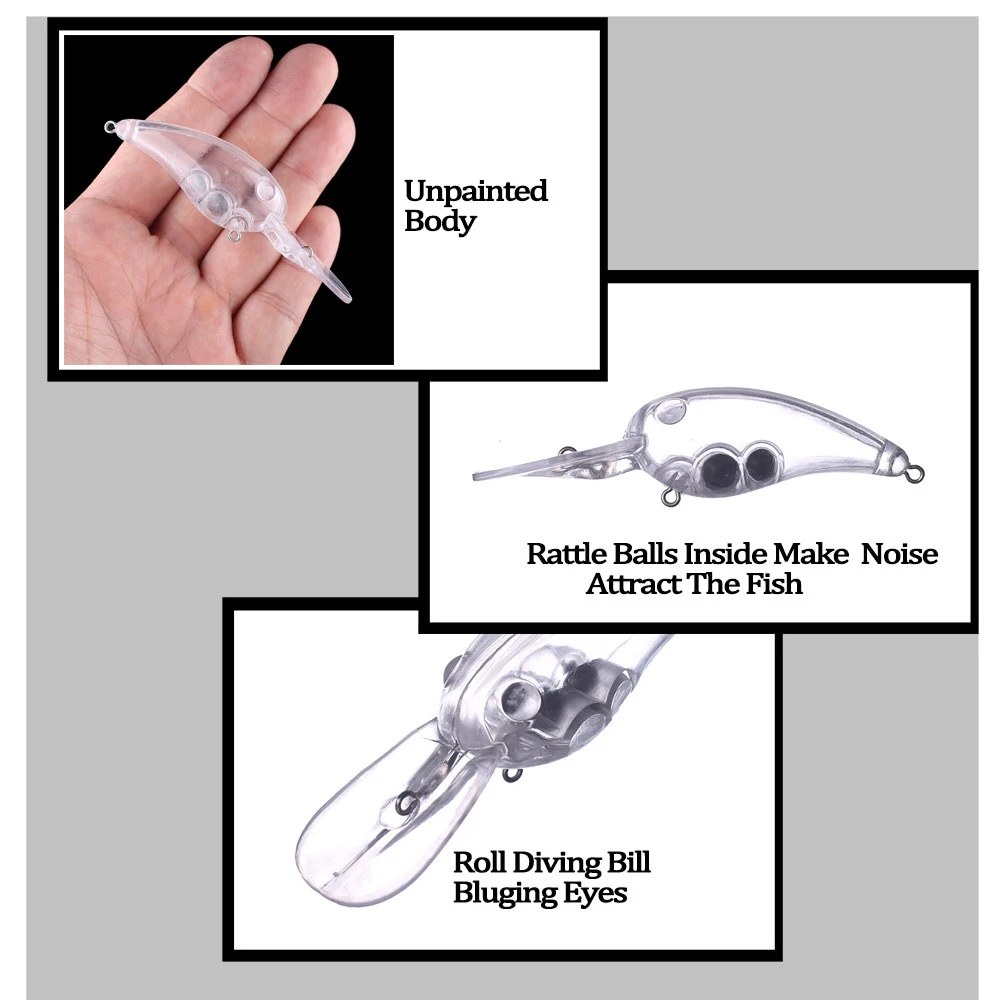 Chan'sHuang-señuelo de pesca Artificial, cebo en blanco sin pintar de 20 piezas, 8,5 cm, 13g, sonajeros flotantes, Ojos de colorete, Crankbait, hecho a mano - imagen 5