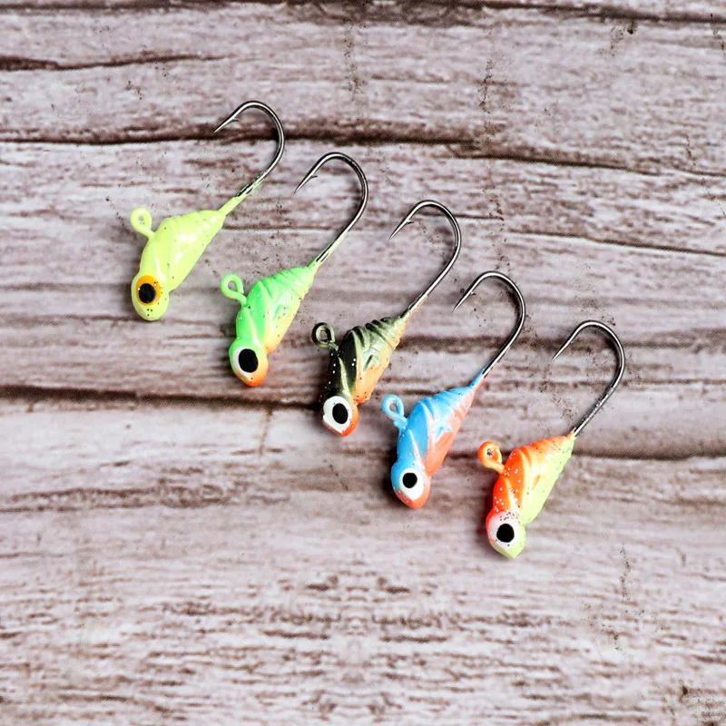 50 unids/lote anzuelos de Metal 2,7 cm 1,7g Color 3D ojo bola Jigging cabeza gancho con púas vástago de manivela para señuelo suave anzuelo de pesca de gusano - imagen 4