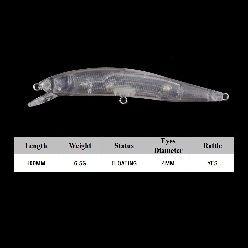 Chan'sHuang 20 piezas cebo en blanco sin pintar 6,5g/100mm pececillo poco profundo sonajero flotante señuelo de pesca Artificial - imagen 2