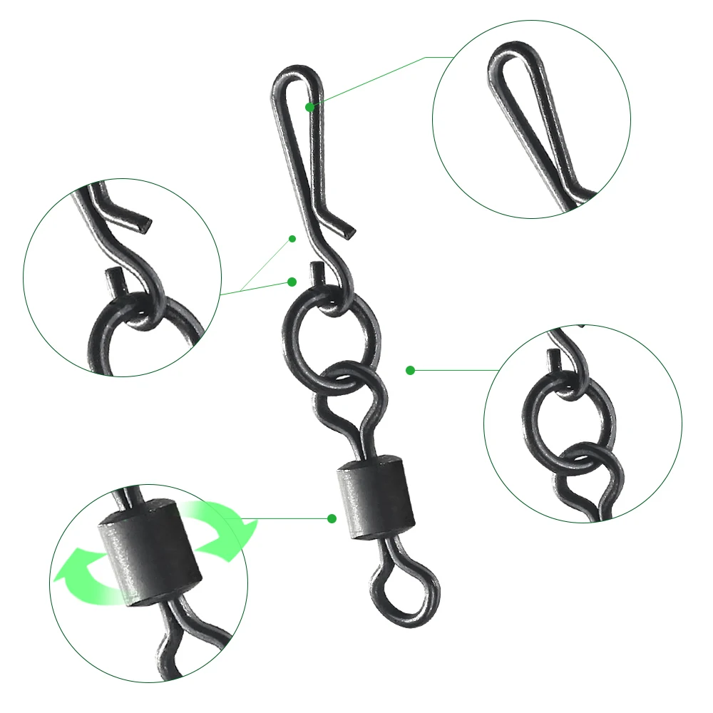 50 Uds. Giratorio de pesca negro mate con cambio rápido Snap aparejos de pesca de carpa anzuelos de pesca aparejos de conector - imagen 3