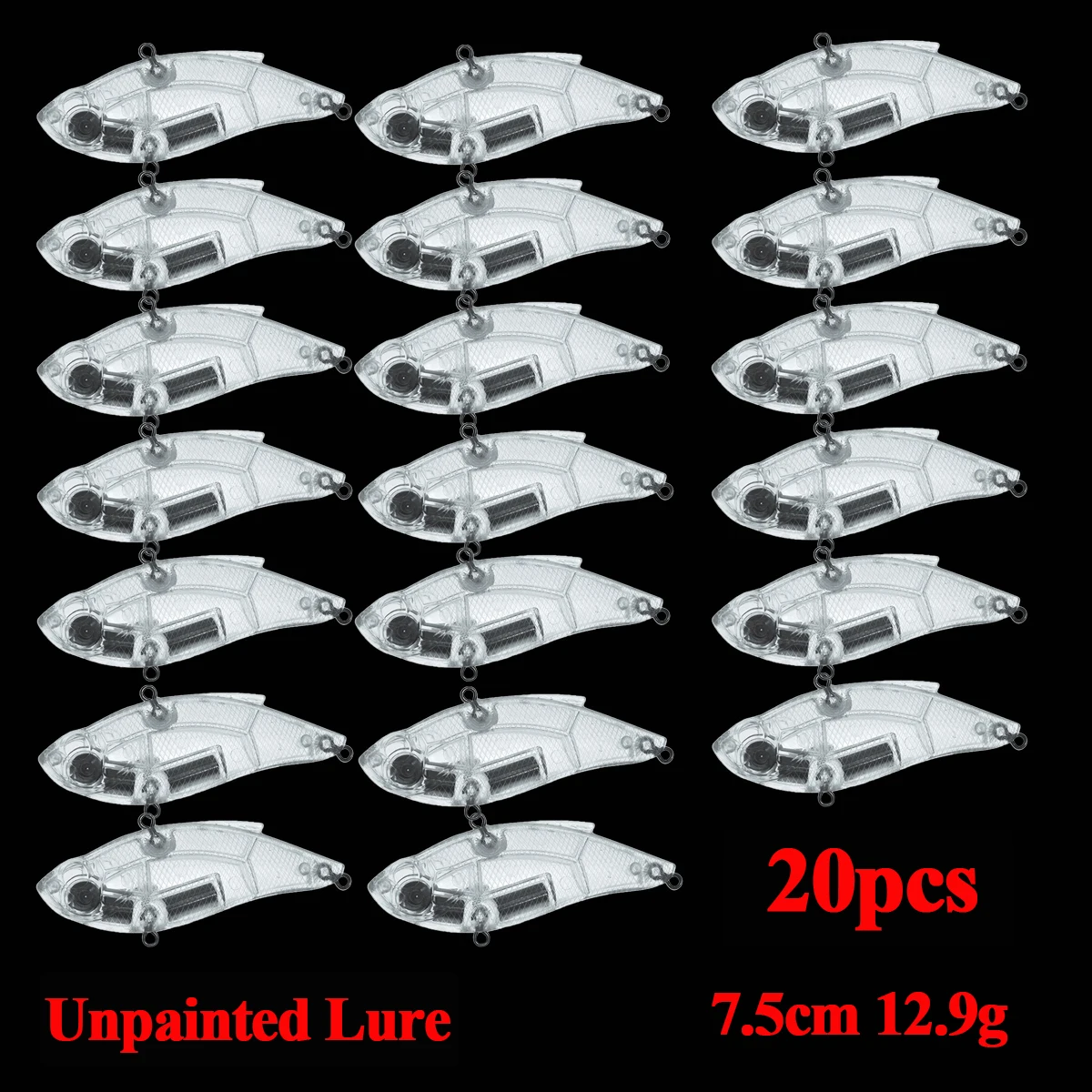 20 Piezas de Señuelos de Pesca Lipless Crankbait de 7.5cm y 12.9g, Vibración 3DR, Lanzamiento Largo, Hundimiento, Señuelo de Pesca VIB, Señuelo Duro Lipless para Pesca de Invierno - imagen 2