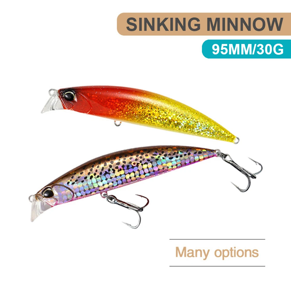 Señuelos de pesca de 9,5 cm y 30g, Wobbler de pececillo que se hunden, cebo duro Artificial pesado de fundición larga, Jerkbait, pesca en agua de mar, cebo de lubina MN622 - imagen 2