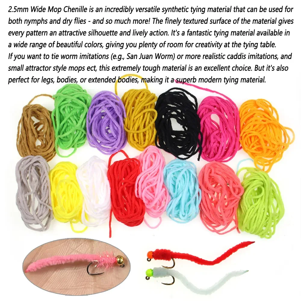 Bimoo-fregona de chenilla de 3 metros y 2,5mm de ancho, Material para atado de moscas para gusanos de Squirmy, ninfas Caddis, fregona pequeña, moscas, Señuelos de pesca de trucha - imagen 5